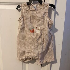 Carter's Beige Striped Romper with Bunny and Carrot